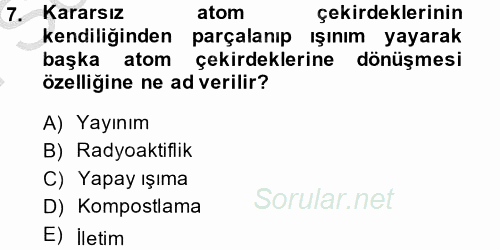 Çevre Sorunları ve Politikaları 2014 - 2015 Dönem Sonu Sınavı 7.Soru