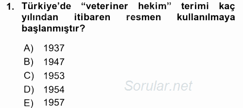 Veteriner Hizmetleri Mevzuatı ve Etik 2016 - 2017 3 Ders Sınavı 1.Soru