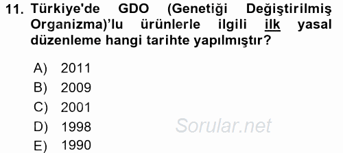 Veteriner Hizmetleri Mevzuatı ve Etik 2016 - 2017 3 Ders Sınavı 11.Soru