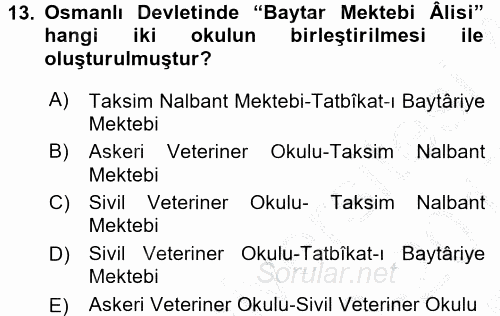 Veteriner Hizmetleri Mevzuatı ve Etik 2016 - 2017 3 Ders Sınavı 13.Soru