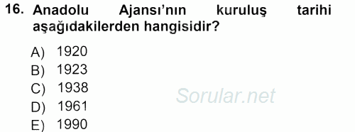 Basın Fotoğrafçılığı 2012 - 2013 Dönem Sonu Sınavı 16.Soru