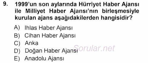 Basın Fotoğrafçılığı 2012 - 2013 Dönem Sonu Sınavı 9.Soru