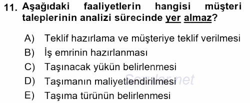 Ulaştırma Sistemleri Ve Yönetimi 2016 - 2017 Dönem Sonu Sınavı 11.Soru