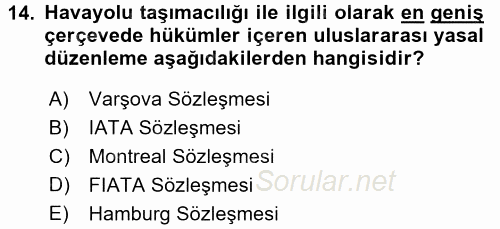 Ulaştırma Sistemleri Ve Yönetimi 2016 - 2017 Dönem Sonu Sınavı 14.Soru