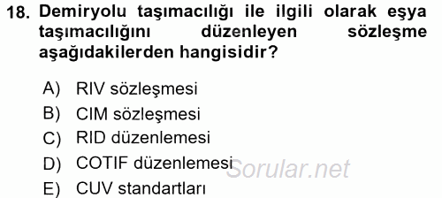 Ulaştırma Sistemleri Ve Yönetimi 2016 - 2017 Dönem Sonu Sınavı 18.Soru