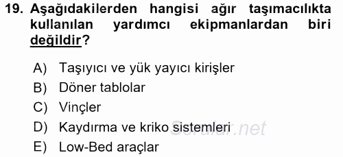 Ulaştırma Sistemleri Ve Yönetimi 2016 - 2017 Dönem Sonu Sınavı 19.Soru
