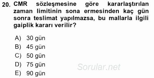 Ulaştırma Sistemleri Ve Yönetimi 2016 - 2017 Dönem Sonu Sınavı 20.Soru