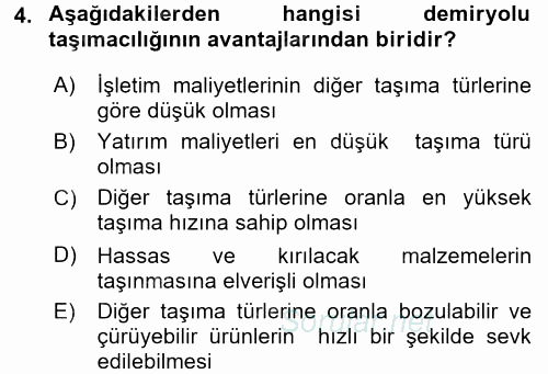 Ulaştırma Sistemleri Ve Yönetimi 2016 - 2017 Dönem Sonu Sınavı 4.Soru