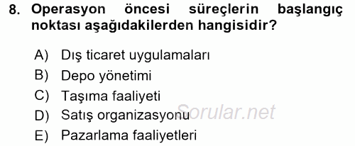 Ulaştırma Sistemleri Ve Yönetimi 2016 - 2017 Dönem Sonu Sınavı 8.Soru