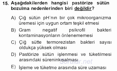 Gıda Bilimi ve Teknolojisi 2013 - 2014 Dönem Sonu Sınavı 15.Soru