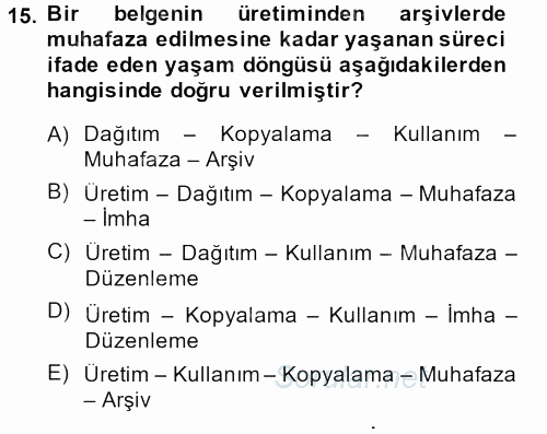 Dosyalama Arşivleme 2014 - 2015 Ara Sınavı 15.Soru