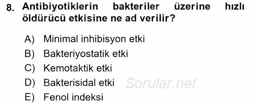 Temel Veteriner Mikrobiyoloji ve İmmünoloji 2015 - 2016 Tek Ders Sınavı 8.Soru