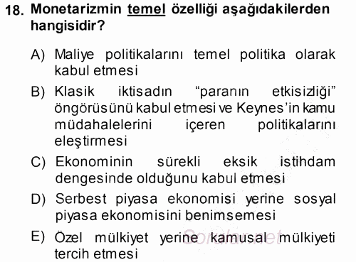 İktisadi Düşünceler Tarihi 2013 - 2014 Dönem Sonu Sınavı 18.Soru