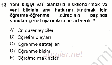 İng. Öğretmenliğinde Öğretim Teknolojileri Ve Materyal Tasarımı 1 2013 - 2014 Ara Sınavı 13.Soru