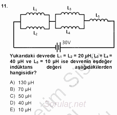 Devre Analizi 2014 - 2015 Dönem Sonu Sınavı 11.Soru