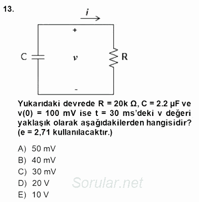 Devre Analizi 2014 - 2015 Dönem Sonu Sınavı 13.Soru