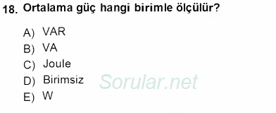 Devre Analizi 2014 - 2015 Dönem Sonu Sınavı 18.Soru