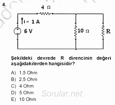 Devre Analizi 2014 - 2015 Dönem Sonu Sınavı 4.Soru