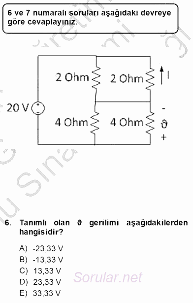 Devre Analizi 2014 - 2015 Dönem Sonu Sınavı 6.Soru