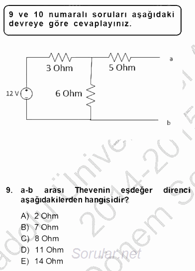 Devre Analizi 2014 - 2015 Dönem Sonu Sınavı 9.Soru