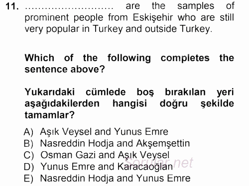 Turizm İçin 1ngilizce 1 2012 - 2013 Dönem Sonu Sınavı 11.Soru