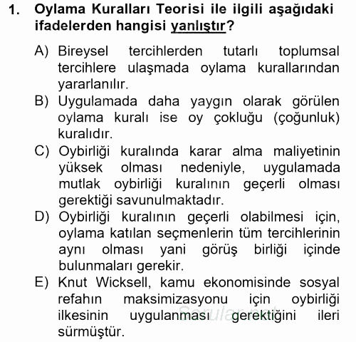 Kamu Ekonomisi 2 2012 - 2013 Ara Sınavı 1.Soru