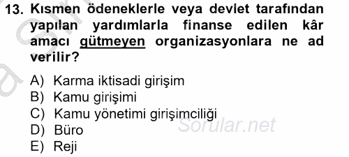 Kamu Ekonomisi 2 2012 - 2013 Ara Sınavı 13.Soru