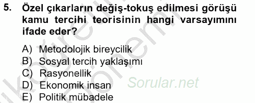 Kamu Ekonomisi 2 2012 - 2013 Ara Sınavı 5.Soru