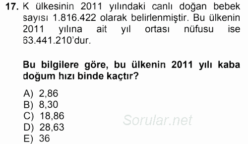 Tıbbi İstatistik 2014 - 2015 Ara Sınavı 17.Soru