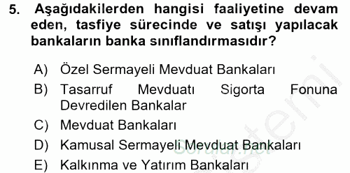 Banka Ve Sigorta Muhasebesi 2016 - 2017 Ara Sınavı 5.Soru