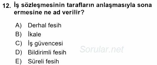 Bireysel İş Hukuku 2017 - 2018 3 Ders Sınavı 12.Soru