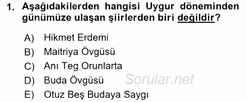 Türk Halk Şiiri 2015 - 2016 Dönem Sonu Sınavı 1.Soru