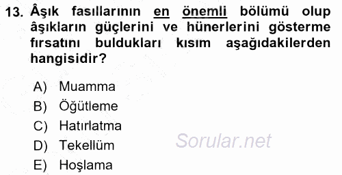 Türk Halk Şiiri 2015 - 2016 Dönem Sonu Sınavı 13.Soru