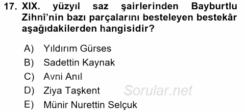 Türk Halk Şiiri 2015 - 2016 Dönem Sonu Sınavı 17.Soru