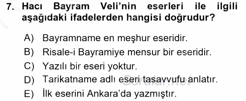 Türk Halk Şiiri 2015 - 2016 Dönem Sonu Sınavı 7.Soru