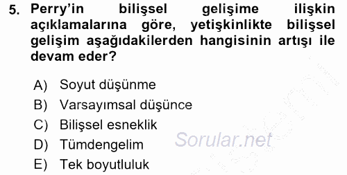 Yaşlı Psikolojisi 2016 - 2017 3 Ders Sınavı 5.Soru