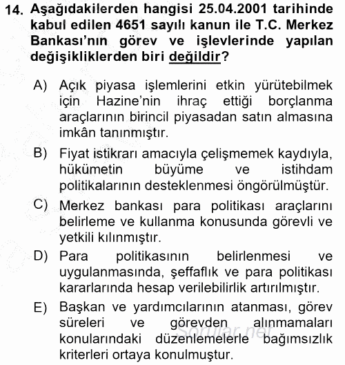Para Politikası 2016 - 2017 Ara Sınavı 14.Soru