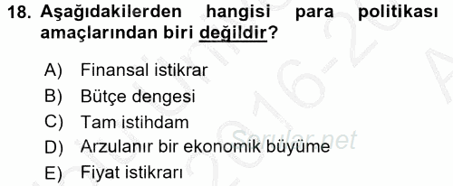 Para Politikası 2016 - 2017 Ara Sınavı 18.Soru
