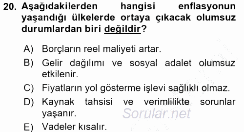 Para Politikası 2016 - 2017 Ara Sınavı 20.Soru