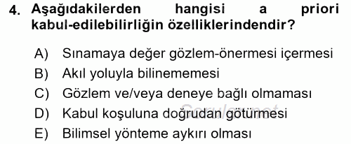 Bilim Felsefesi 2017 - 2018 Ara Sınavı 4.Soru