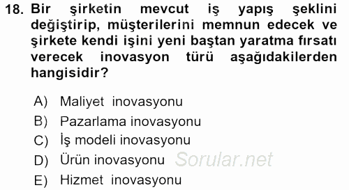 İşletme Fonksiyonları 2017 - 2018 Dönem Sonu Sınavı 18.Soru