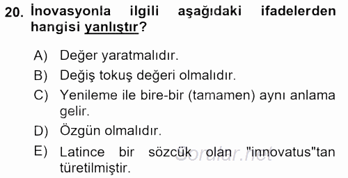 İşletme Fonksiyonları 2017 - 2018 Dönem Sonu Sınavı 20.Soru