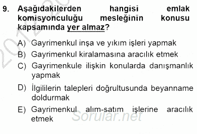 Gayrimenkullerde Vergilendirme 2012 - 2013 Dönem Sonu Sınavı 9.Soru