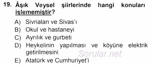 Türk Halk Şiiri 2012 - 2013 Dönem Sonu Sınavı 19.Soru