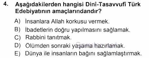 Türk Halk Şiiri 2012 - 2013 Dönem Sonu Sınavı 4.Soru