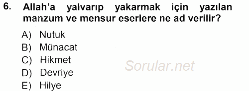 Türk Halk Şiiri 2012 - 2013 Dönem Sonu Sınavı 6.Soru