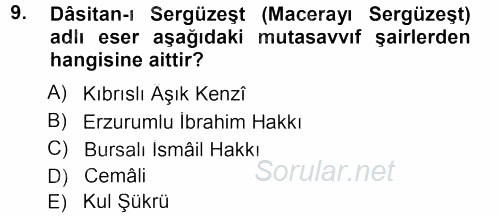 Türk Halk Şiiri 2012 - 2013 Dönem Sonu Sınavı 9.Soru