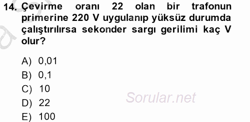 Elektrik Enerjisi İletimi ve Dağıtımı 2014 - 2015 Ara Sınavı 14.Soru