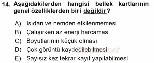 Sayısal Fotoğraf Makineleri 2017 - 2018 Dönem Sonu Sınavı 14.Soru