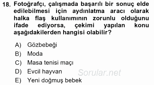 Sayısal Fotoğraf Makineleri 2017 - 2018 Dönem Sonu Sınavı 18.Soru